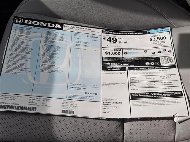 new 2026 Honda Civic Hybrid car, priced at $32,021