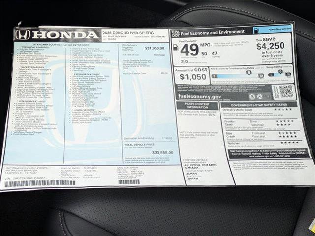 new 2025 Honda Civic Hybrid car, priced at $31,653