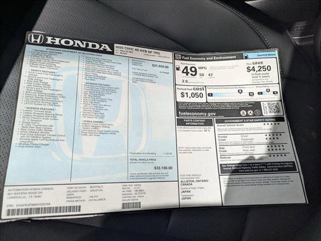 new 2025 Honda Civic Hybrid car, priced at $31,219