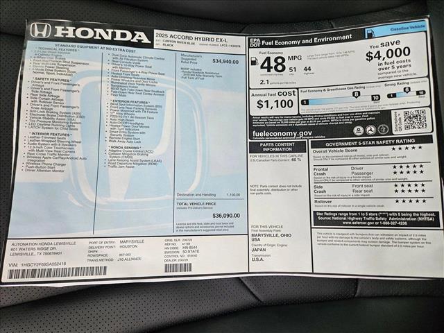 new 2025 Honda Accord Hybrid car, priced at $34,373