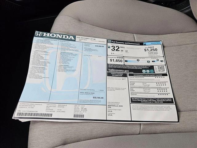 new 2025 Honda Accord car, priced at $30,805