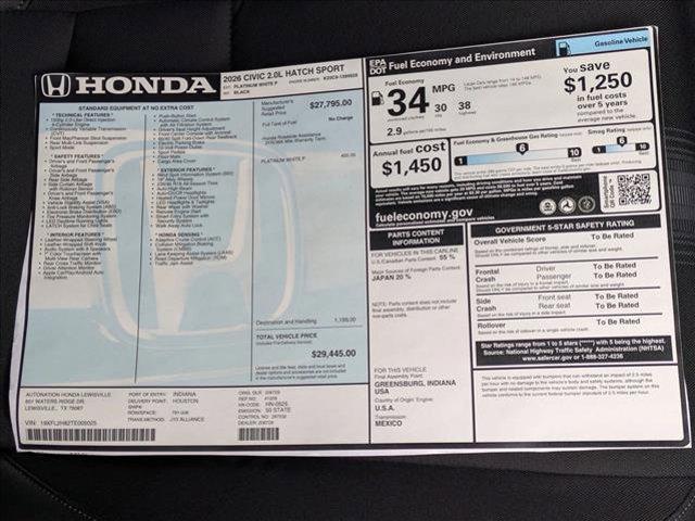 new 2026 Honda Civic car, priced at $29,445