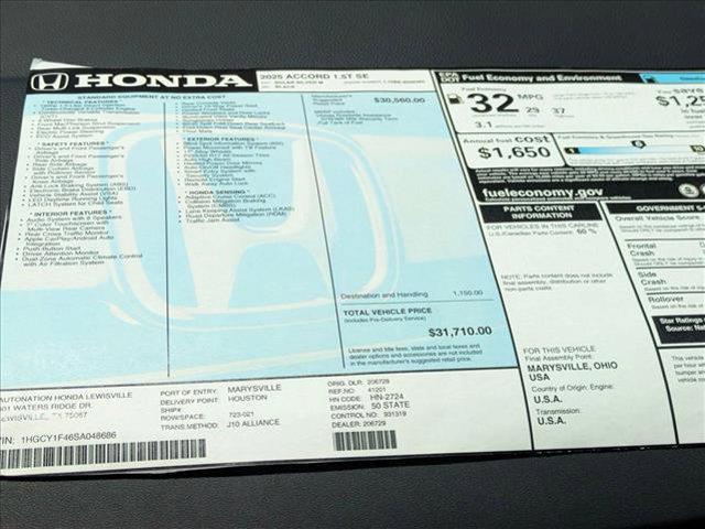 new 2025 Honda Accord car, priced at $30,374