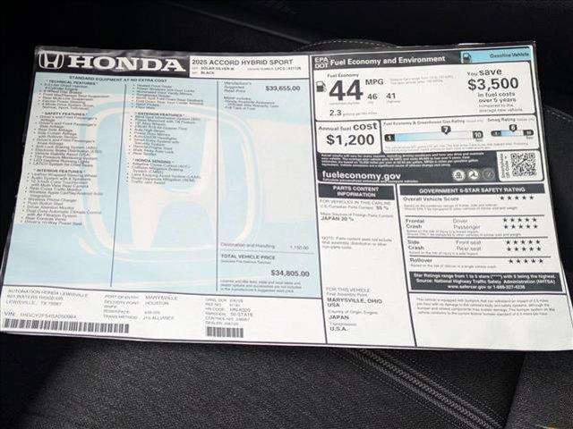 new 2025 Honda Accord Hybrid car, priced at $33,323