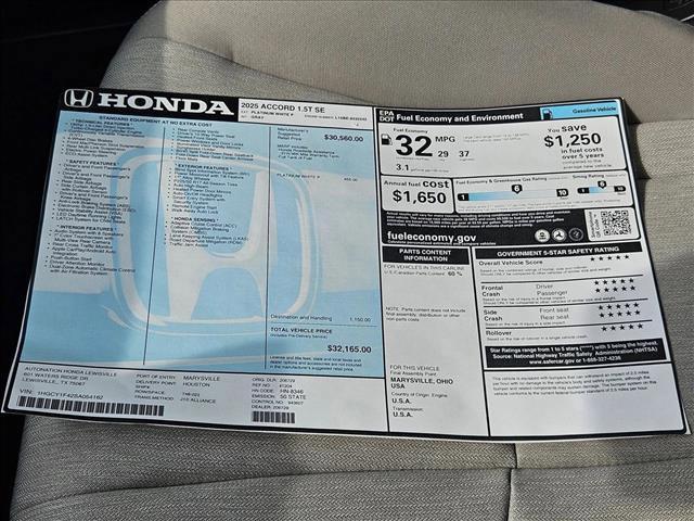 new 2025 Honda Accord car, priced at $30,805