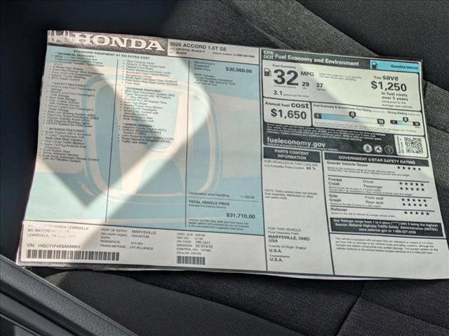 new 2025 Honda Accord car, priced at $30,374
