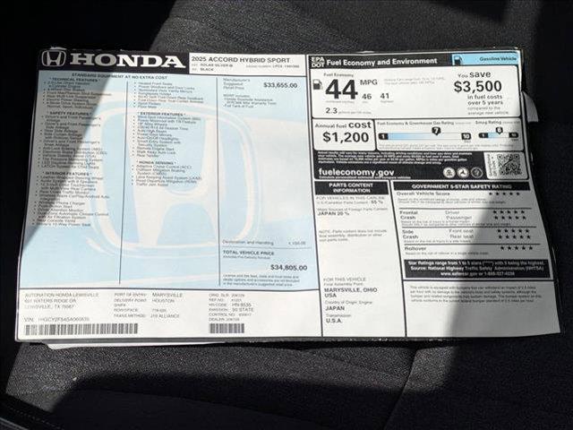 new 2025 Honda Accord Hybrid car, priced at $33,323