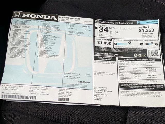 new 2026 Honda Civic car, priced at $28,200