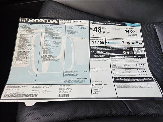 new 2025 Honda Accord Hybrid car, priced at $34,804