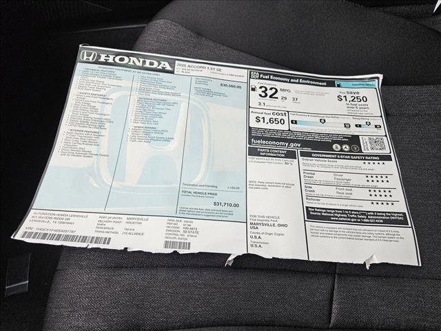new 2025 Honda Accord car, priced at $30,374