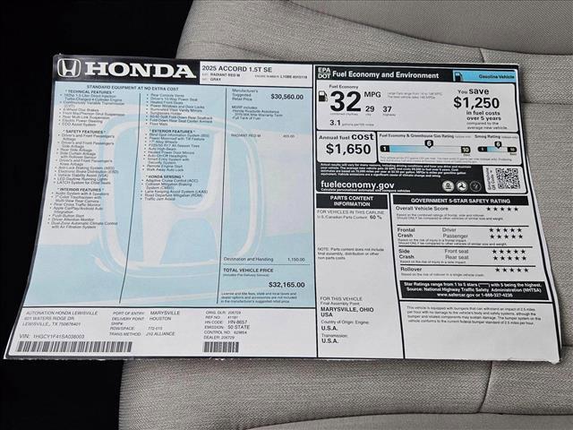 new 2025 Honda Accord car, priced at $30,805
