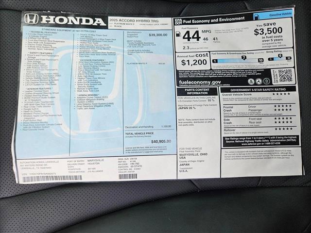 new 2025 Honda Accord Hybrid car, priced at $38,152