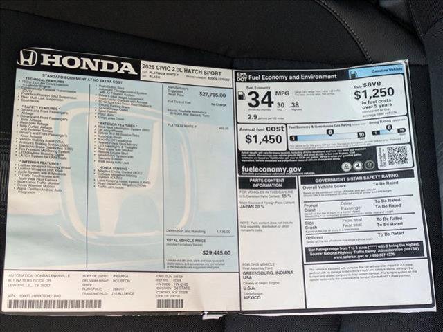 new 2026 Honda Civic car, priced at $29,445