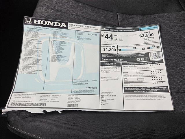 new 2025 Honda Accord Hybrid car, priced at $33,323