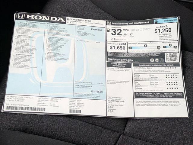 new 2025 Honda Accord car, priced at $30,805