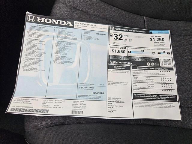 new 2025 Honda Accord car, priced at $30,374