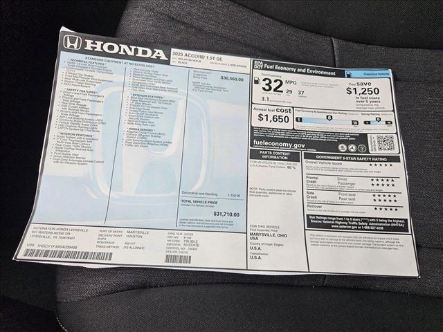 new 2025 Honda Accord car, priced at $30,374
