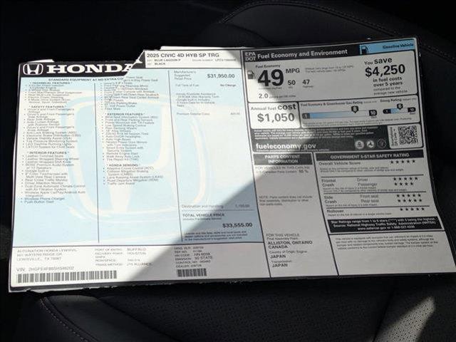 new 2025 Honda Civic Hybrid car, priced at $31,653