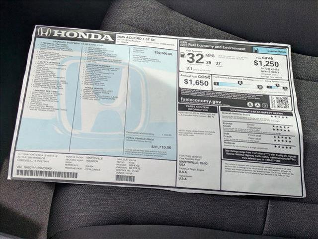 new 2025 Honda Accord car, priced at $30,374