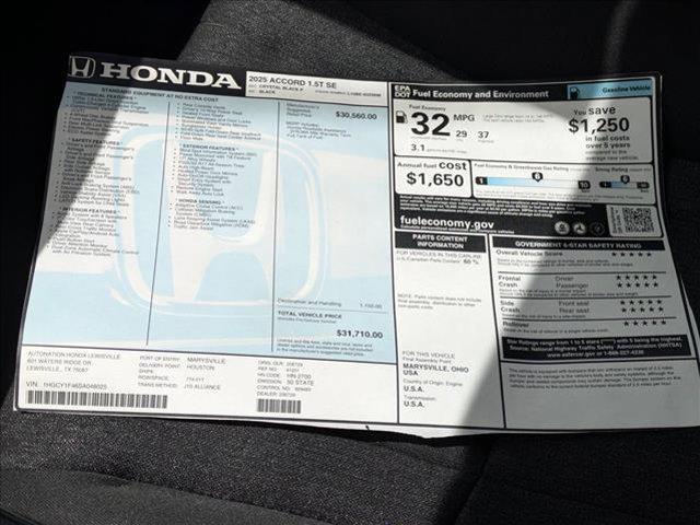 new 2025 Honda Accord car, priced at $30,374