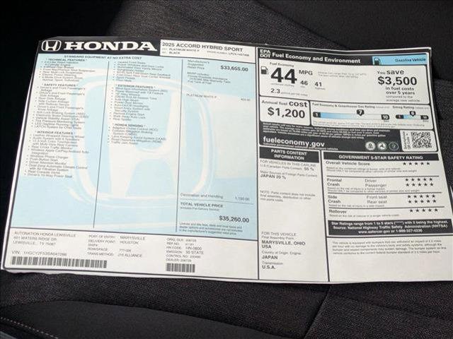 new 2025 Honda Accord Hybrid car, priced at $33,755