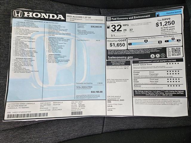 new 2025 Honda Accord car, priced at $30,805