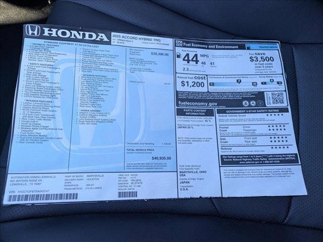 new 2025 Honda Accord Hybrid car, priced at $38,152