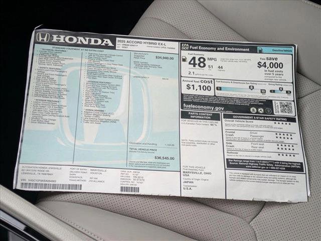 new 2025 Honda Accord Hybrid car, priced at $34,804