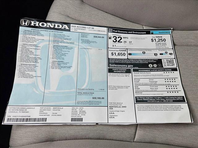 new 2025 Honda Accord car, priced at $30,805