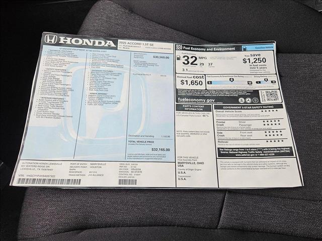 new 2025 Honda Accord car, priced at $30,805
