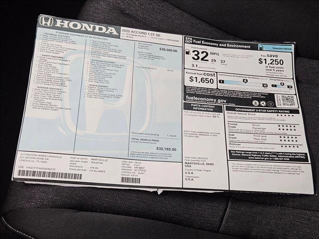 new 2025 Honda Accord car, priced at $30,805