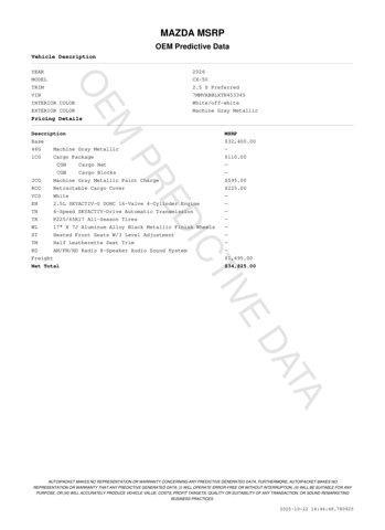 new 2026 Mazda CX-50 car, priced at $34,825