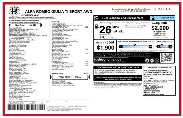 used 2020 Alfa Romeo Giulia car, priced at $26,576
