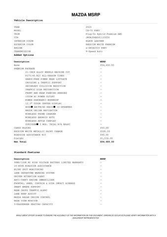 new 2025 Mazda CX-70 PHEV car, priced at $52,806