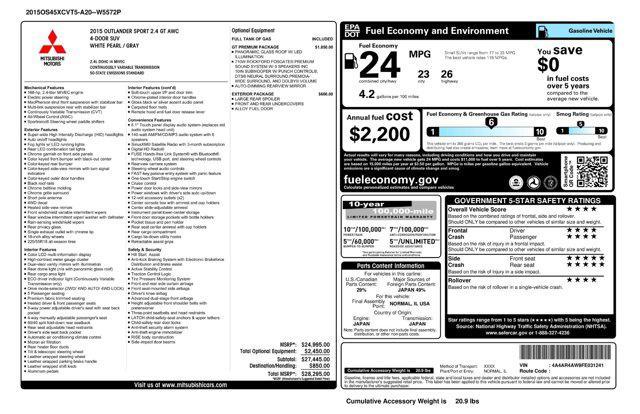 used 2015 Mitsubishi Outlander Sport car, priced at $8,900