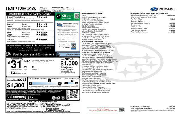 used 2021 Subaru Impreza car, priced at $18,347