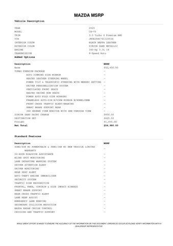 new 2025 Mazda CX-70 car, priced at $53,490