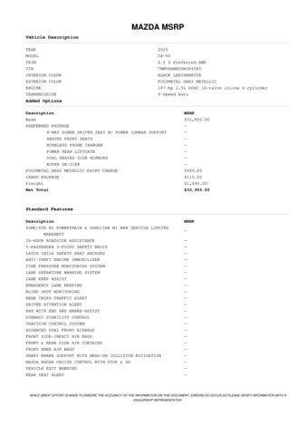 new 2025 Mazda CX-50 car, priced at $31,938