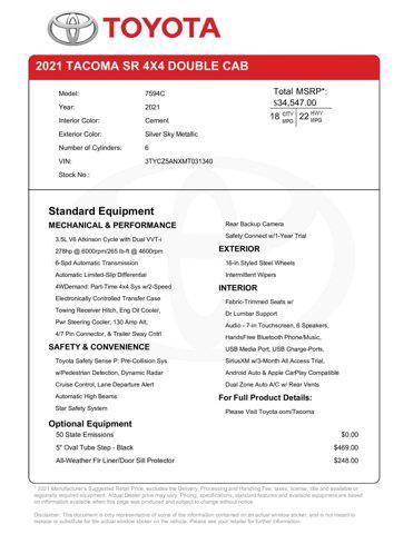 used 2021 Toyota Tacoma car, priced at $34,281