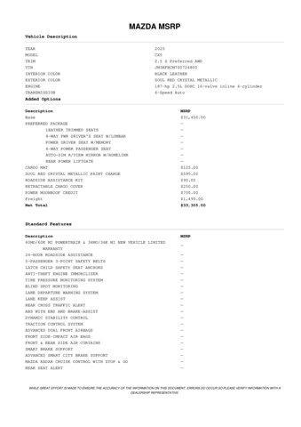 new 2025 Mazda CX-5 car, priced at $32,438