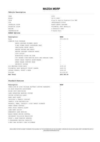 new 2025 Mazda CX-70 PHEV car, priced at $55,820