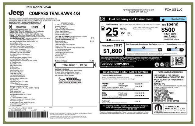 used 2021 Jeep Compass car, priced at $20,671
