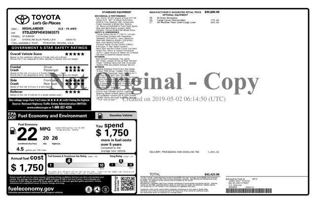 used 2019 Toyota Highlander car, priced at $27,971