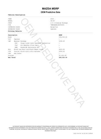 new 2025 Mazda CX-50 car, priced at $35,462