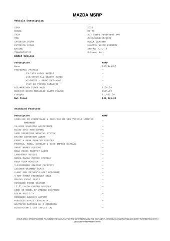 new 2025 Mazda CX-70 car, priced at $41,533