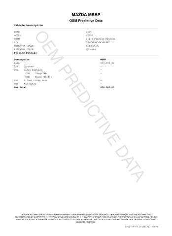 new 2025 Mazda CX-50 car, priced at $35,133