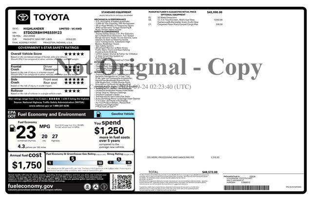used 2021 Toyota Highlander car, priced at $39,544