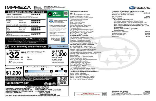 used 2019 Subaru Impreza car, priced at $18,303