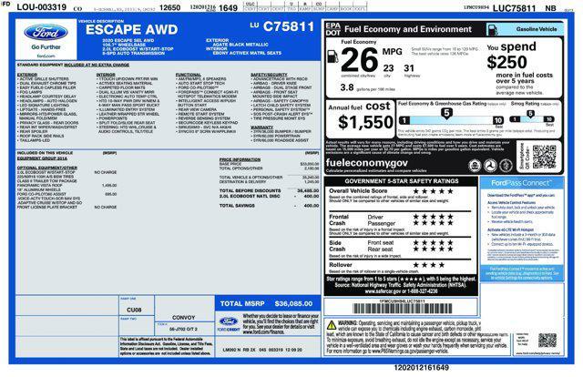 used 2020 Ford Escape car, priced at $21,686