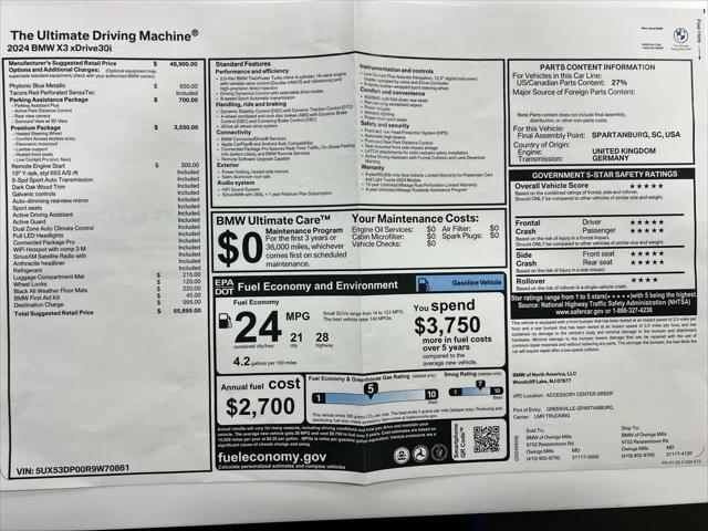 used 2024 BMW X3 car, priced at $47,500